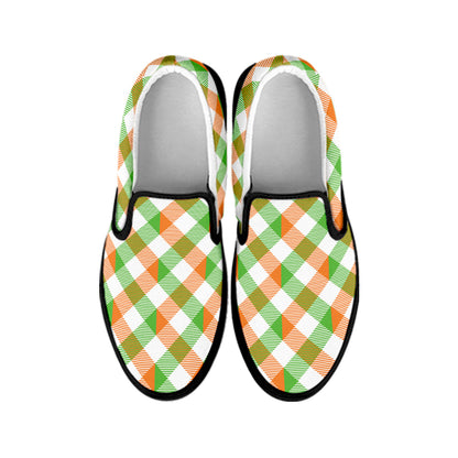 Irish Plaid Saint Patrick's Day Print Black Slip On Shoes