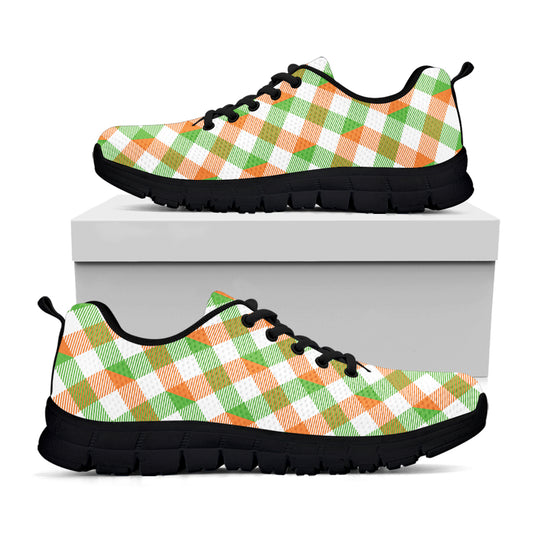 Irish Plaid Saint Patrick's Day Print Black Sneakers