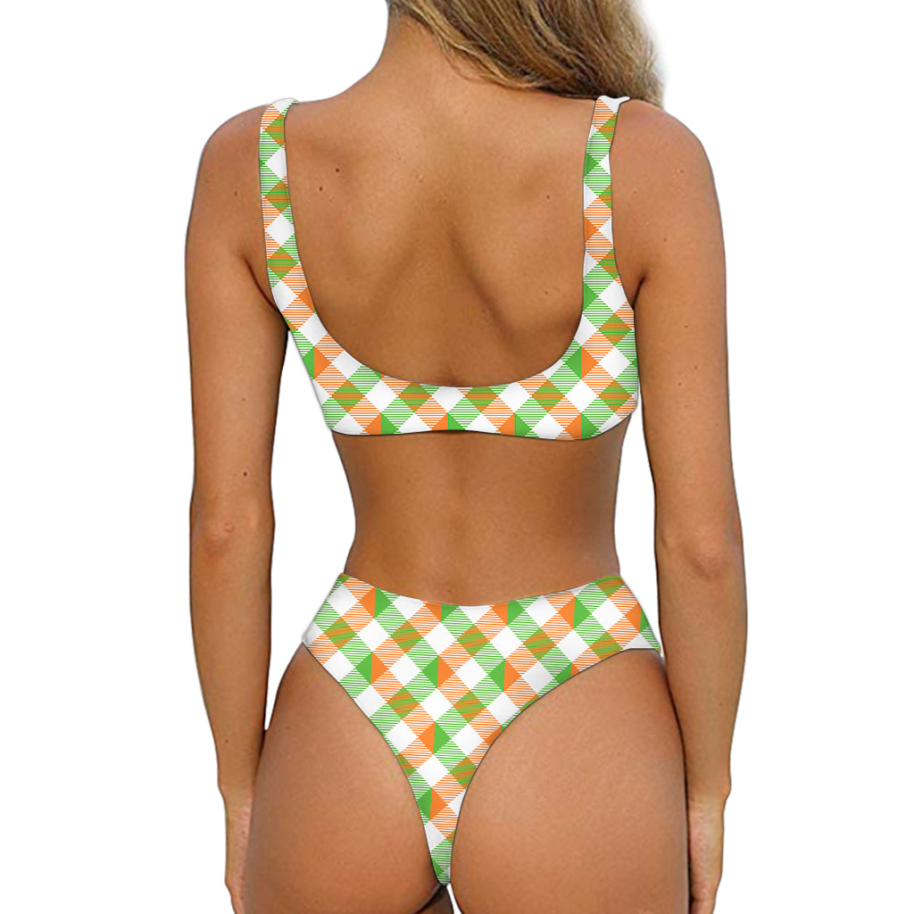 Irish Plaid Saint Patrick's Day Print Front Bow Tie Bikini