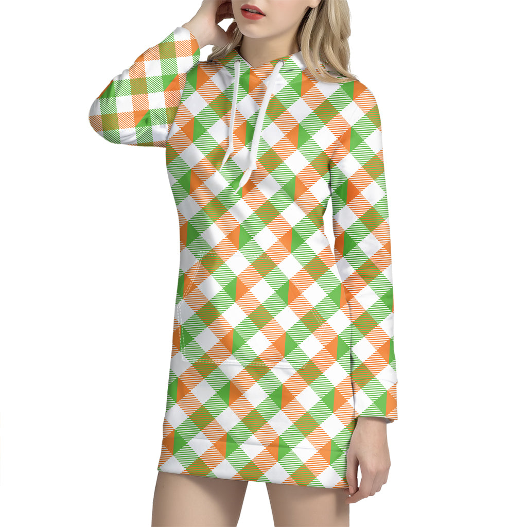 Irish Plaid Saint Patrick's Day Print Hoodie Dress