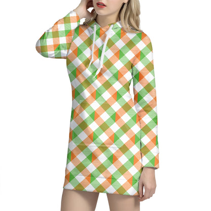 Irish Plaid Saint Patrick's Day Print Hoodie Dress