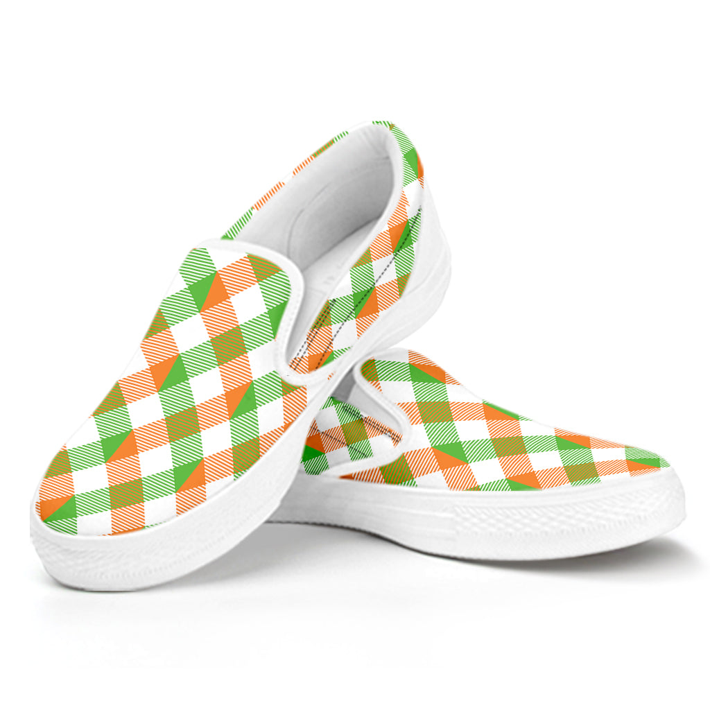 Irish Plaid Saint Patrick's Day Print White Slip On Shoes