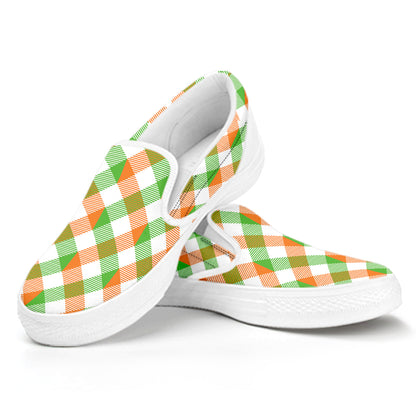 Irish Plaid Saint Patrick's Day Print White Slip On Shoes