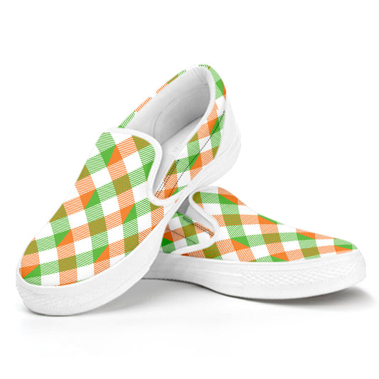 Irish Plaid Saint Patrick's Day Print White Slip On Shoes