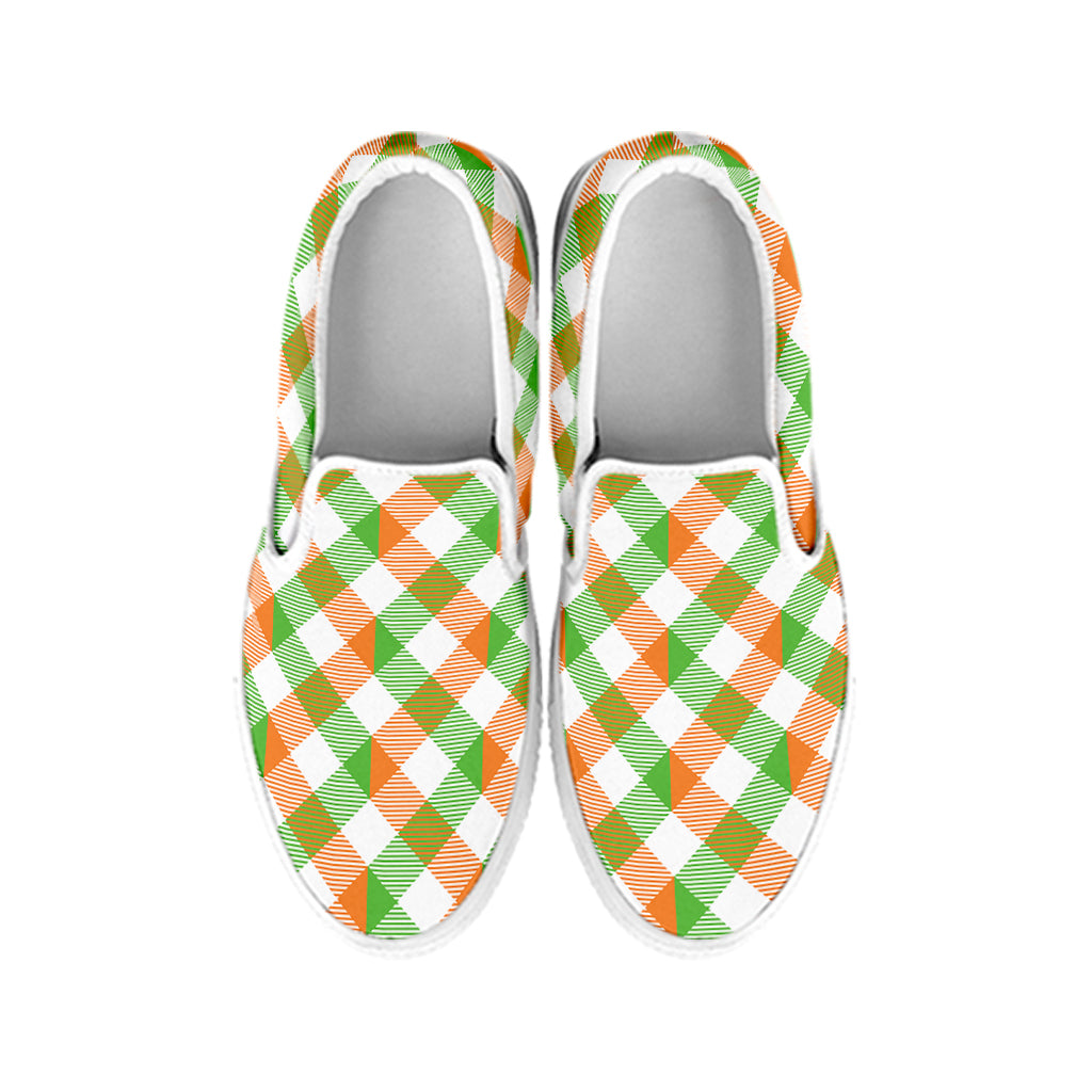 Irish Plaid Saint Patrick's Day Print White Slip On Shoes