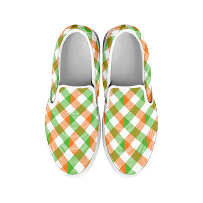 Irish Plaid Saint Patrick's Day Print White Slip On Shoes