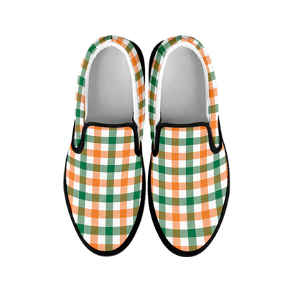 Irish Plaid St. Patrick's Day Print Black Slip On Shoes