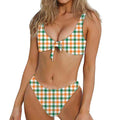 Irish Plaid St. Patrick's Day Print Front Bow Tie Bikini