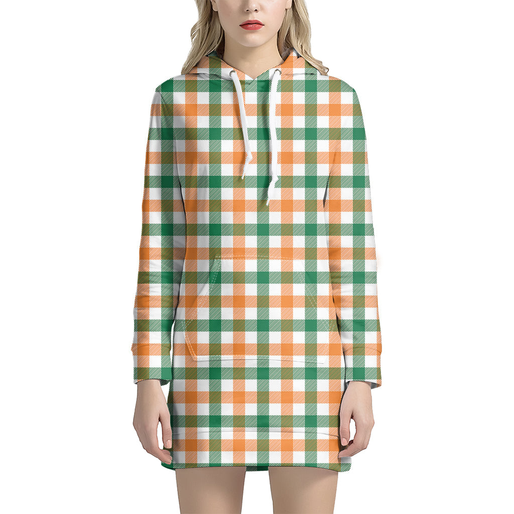 Irish Plaid St. Patrick's Day Print Hoodie Dress