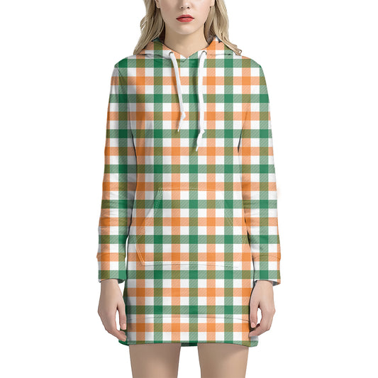 Irish Plaid St. Patrick's Day Print Hoodie Dress
