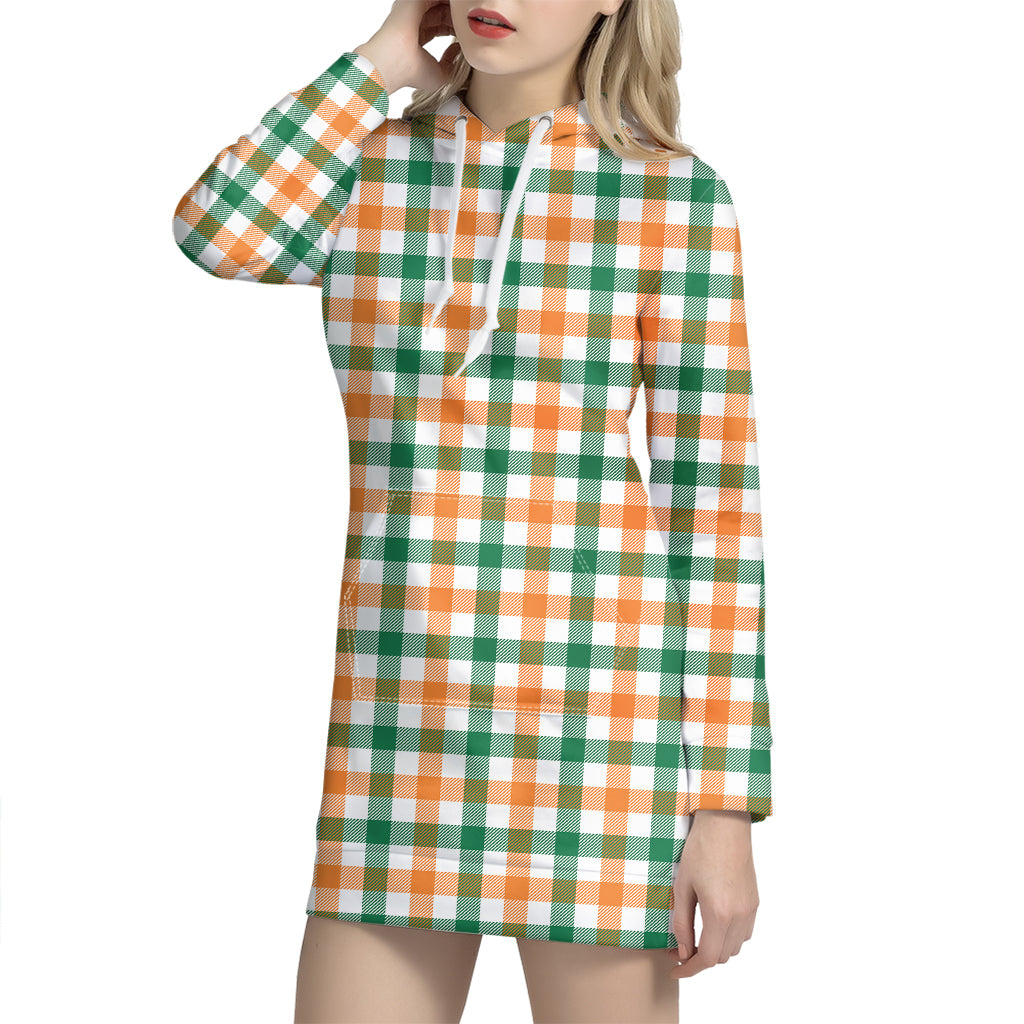 Irish Plaid St. Patrick's Day Print Hoodie Dress