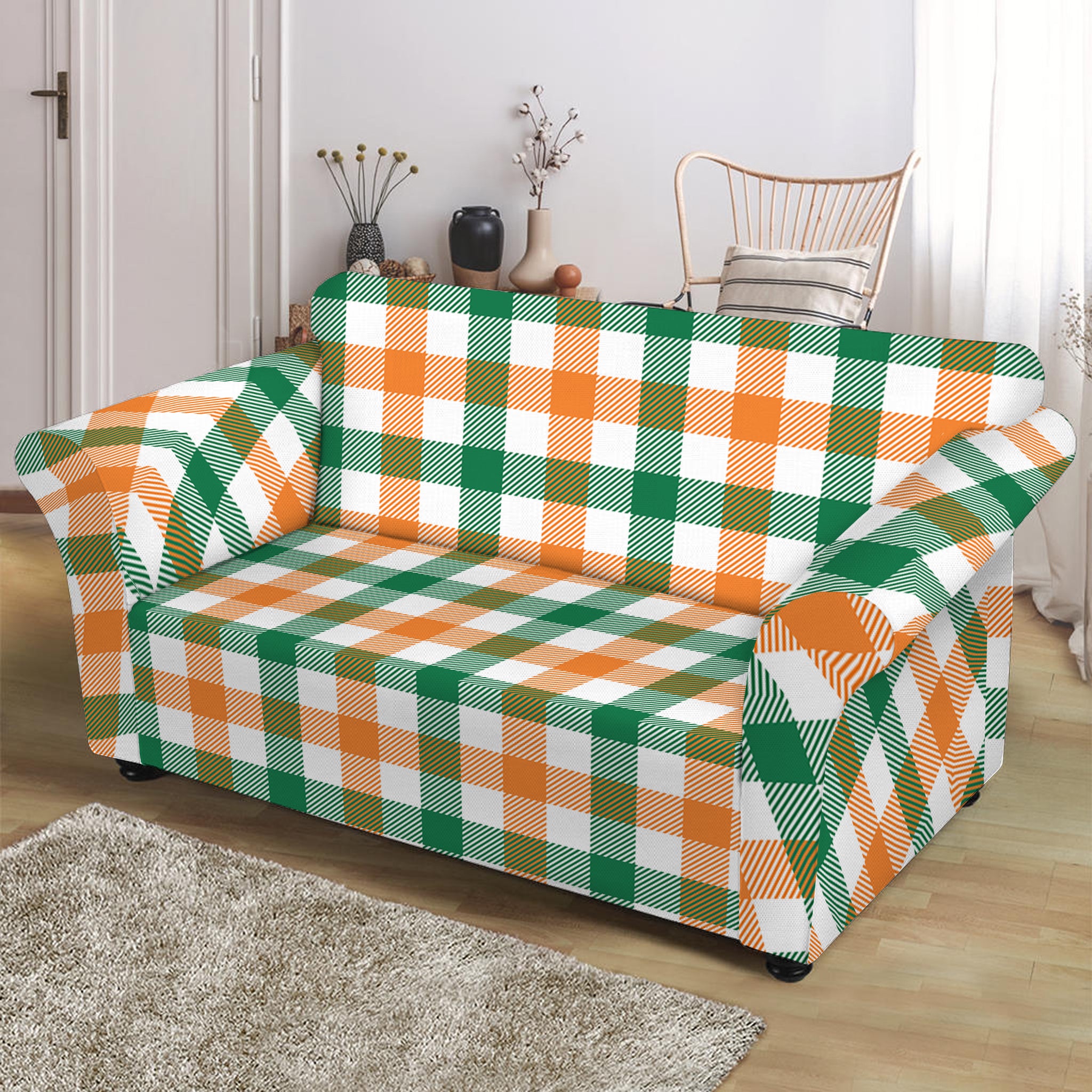 Irish Plaid St. Patrick's Day Print Loveseat Slipcover