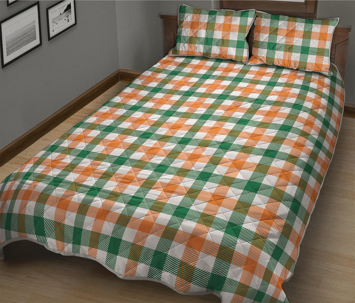 Irish Plaid St. Patrick's Day Print Quilt Bed Set