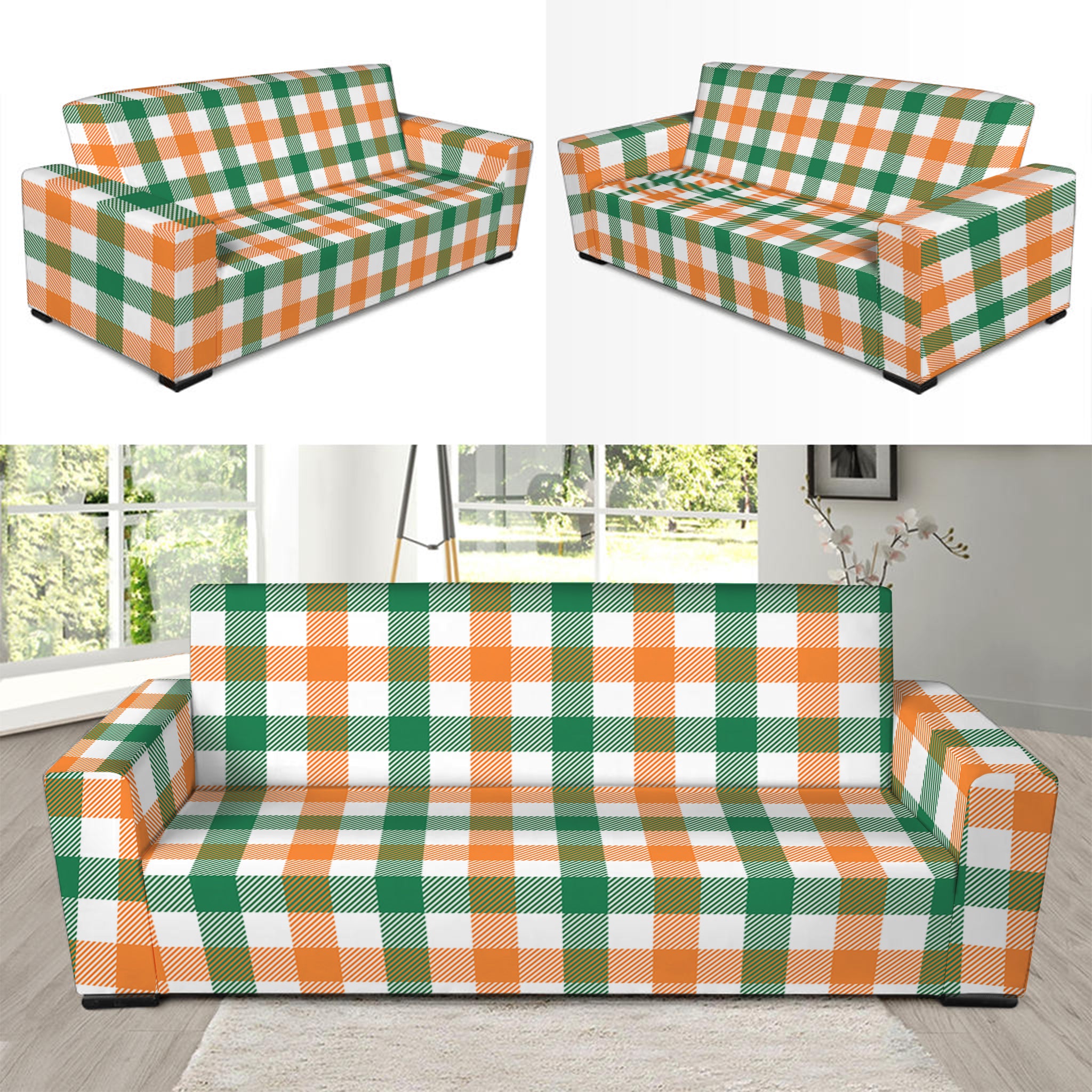 Irish Plaid St. Patrick's Day Print Sofa Slipcover