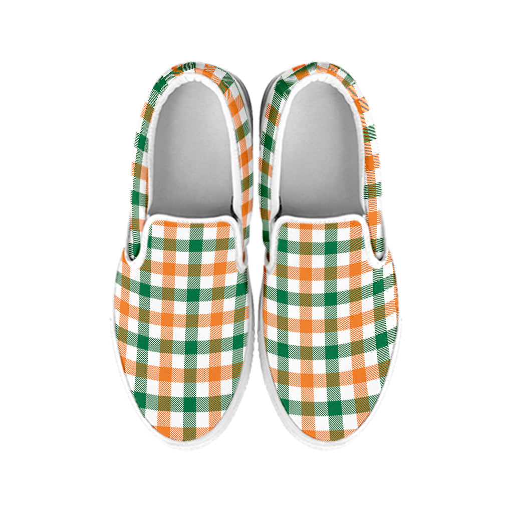 Irish Plaid St. Patrick's Day Print White Slip On Shoes