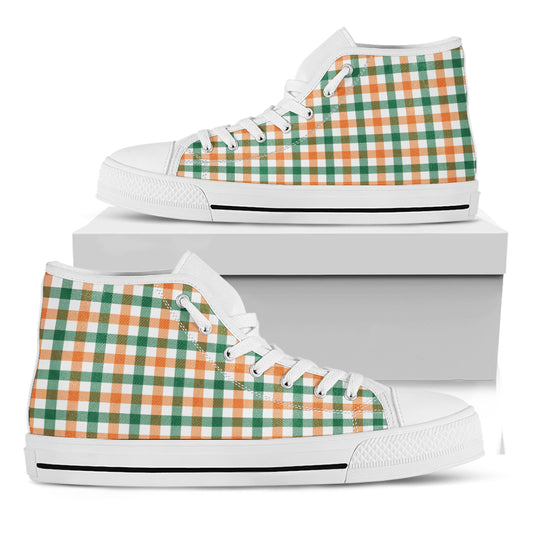 Irish Plaid St. Patrick's Day Print White High Top Shoes
