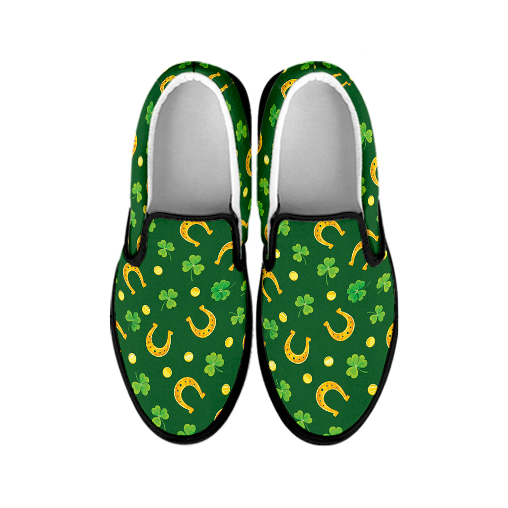 Irish Saint Patrick's Day Pattern Print Black Slip On Shoes