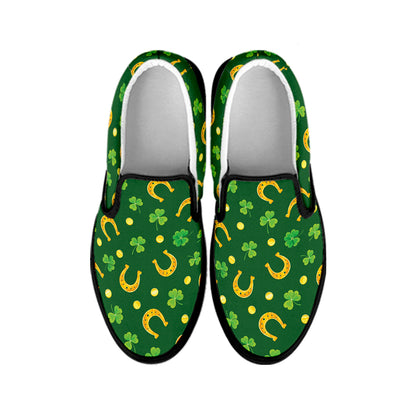 Irish Saint Patrick's Day Pattern Print Black Slip On Shoes