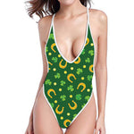 Irish Saint Patrick's Day Pattern Print One Piece High Cut Swimsuit