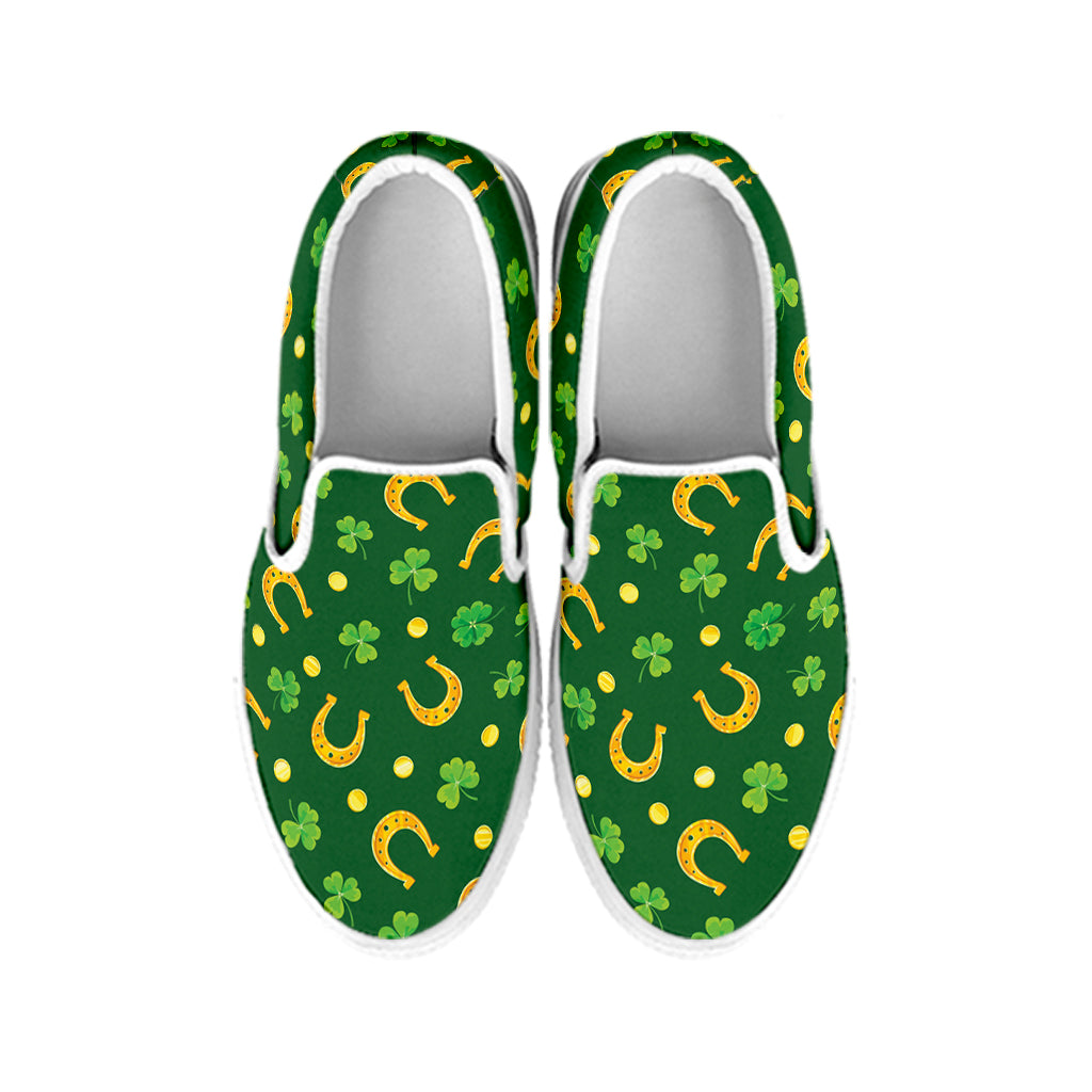 Irish Saint Patrick's Day Pattern Print White Slip On Shoes