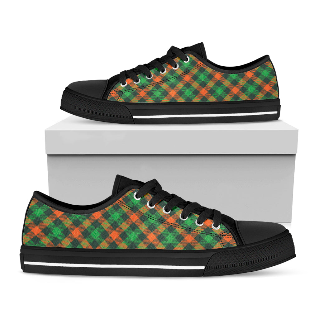 Irish Saint Patrick's Day Plaid Print Black Low Top Shoes