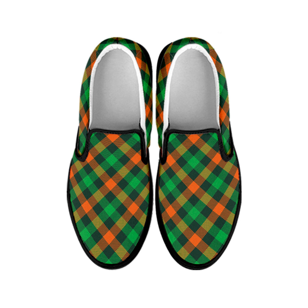 Irish Saint Patrick's Day Plaid Print Black Slip On Shoes