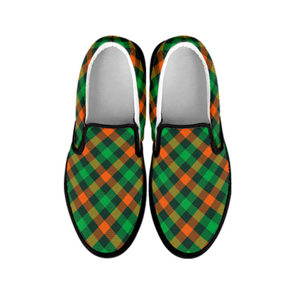 Irish Saint Patrick's Day Plaid Print Black Slip On Shoes