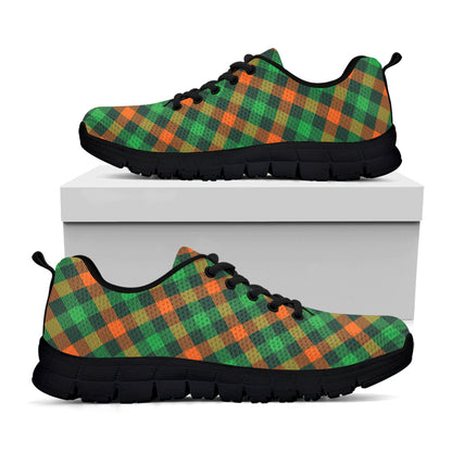 Irish Saint Patrick's Day Plaid Print Black Sneakers