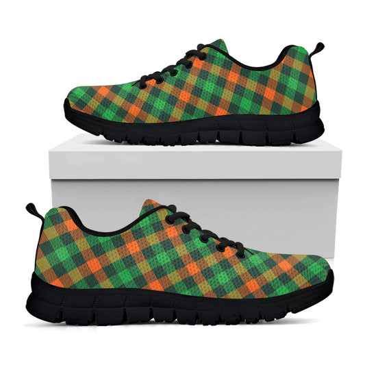 Irish Saint Patrick's Day Plaid Print Black Sneakers