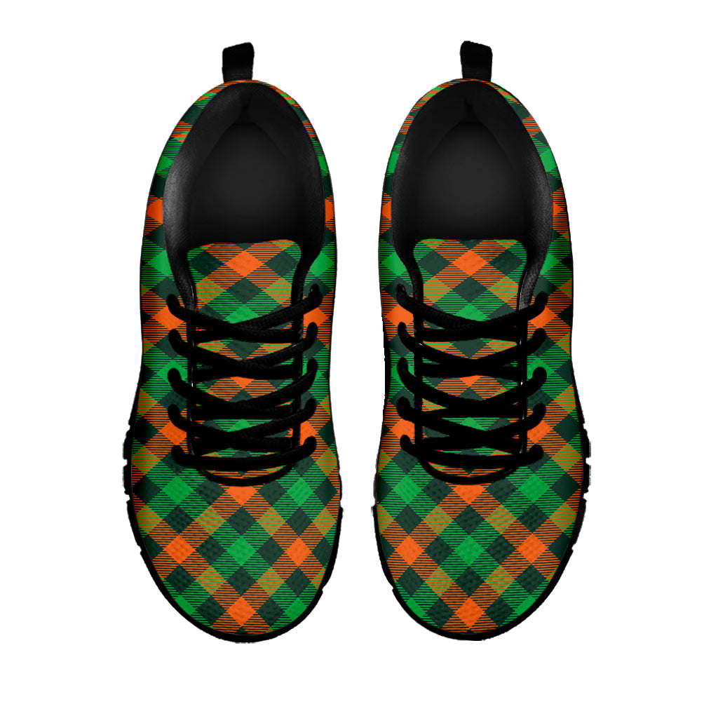 Irish Saint Patrick's Day Plaid Print Black Sneakers