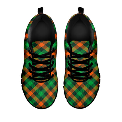 Irish Saint Patrick's Day Plaid Print Black Sneakers