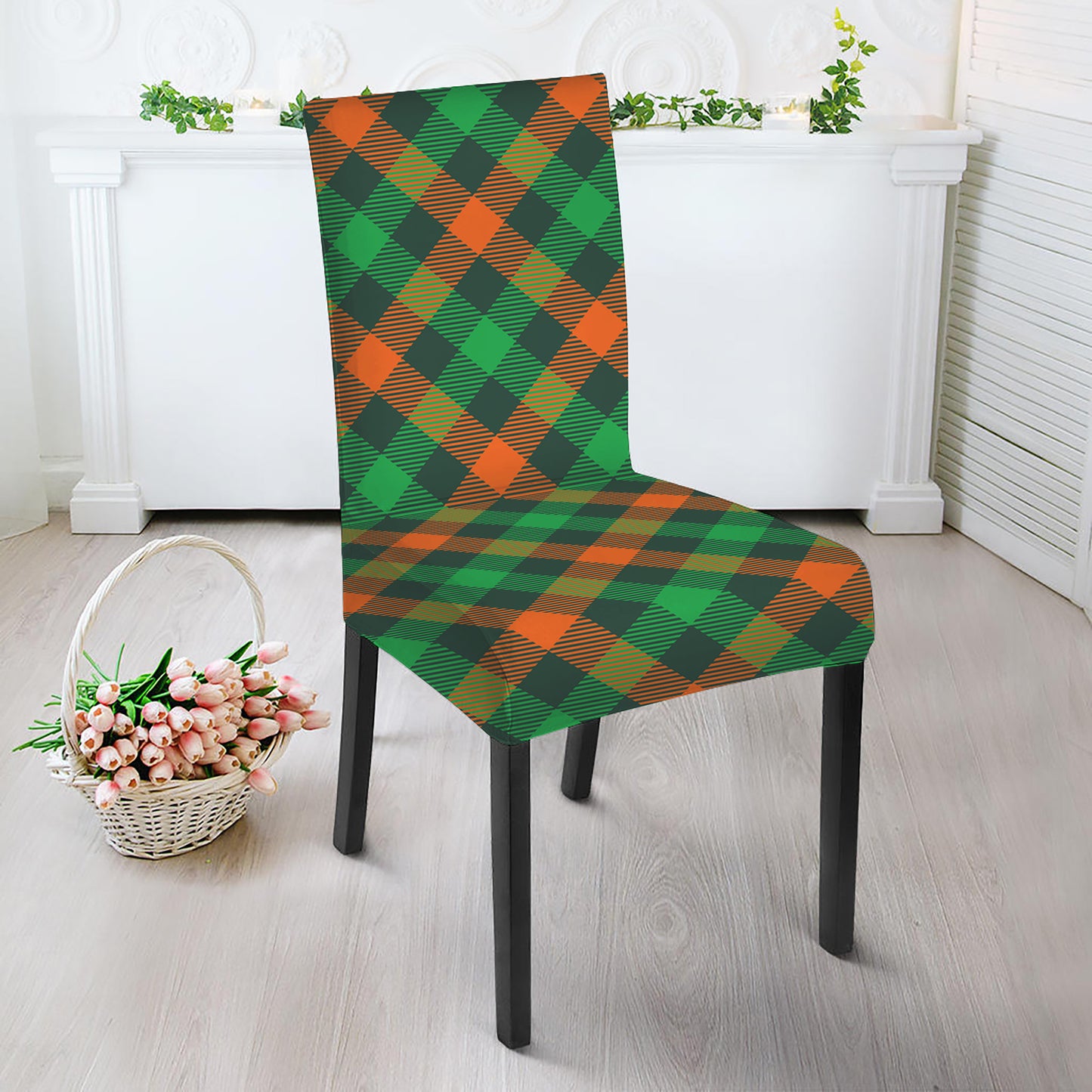 Irish Saint Patrick's Day Plaid Print Dining Chair Slipcover