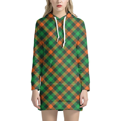 Irish Saint Patrick's Day Plaid Print Hoodie Dress