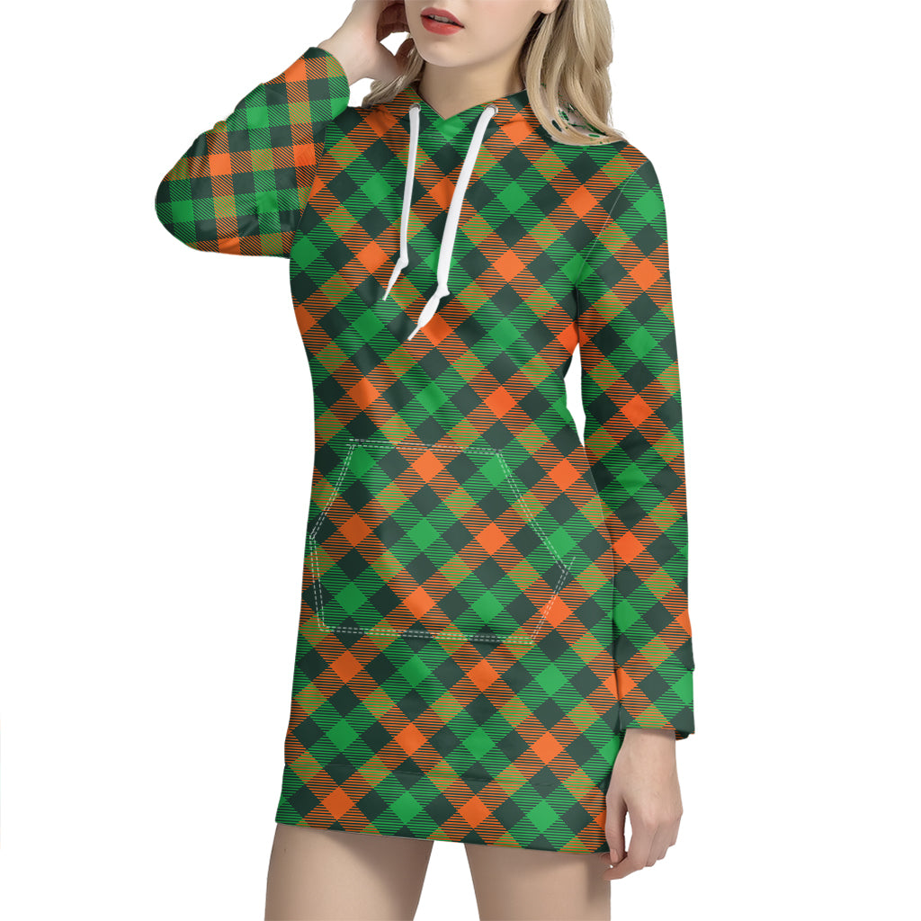 Irish Saint Patrick's Day Plaid Print Hoodie Dress