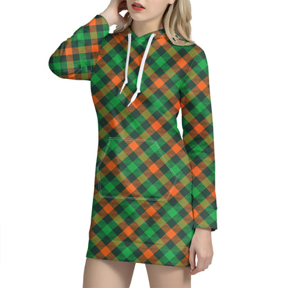 Irish Saint Patrick's Day Plaid Print Hoodie Dress