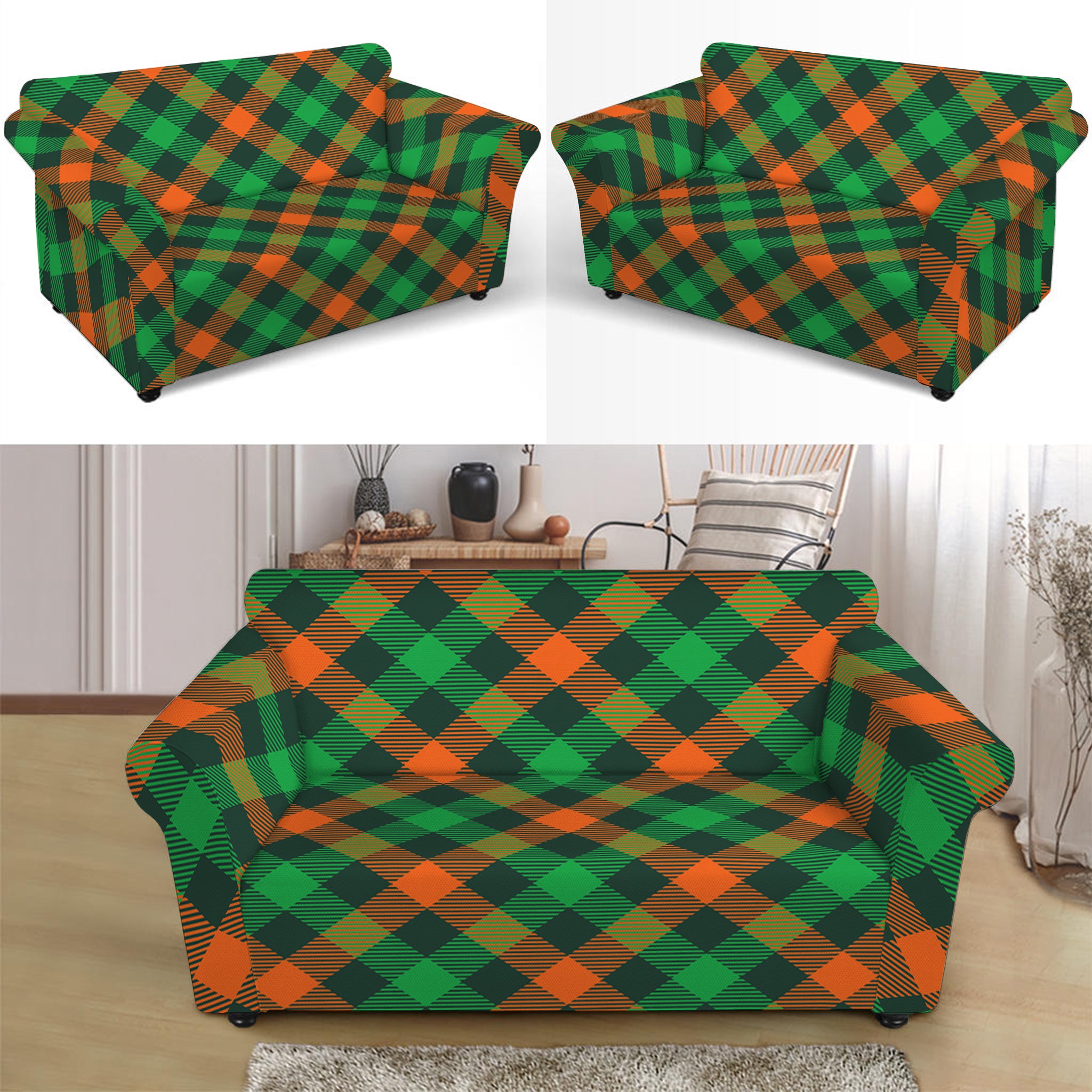 Irish Saint Patrick's Day Plaid Print Loveseat Slipcover