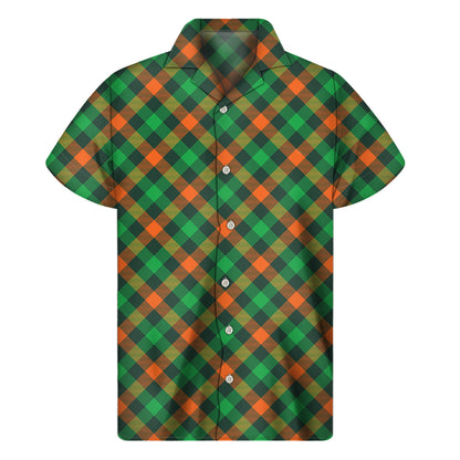 Irish Saint Patrick's Day Plaid Print Men's Short Sleeve Shirt