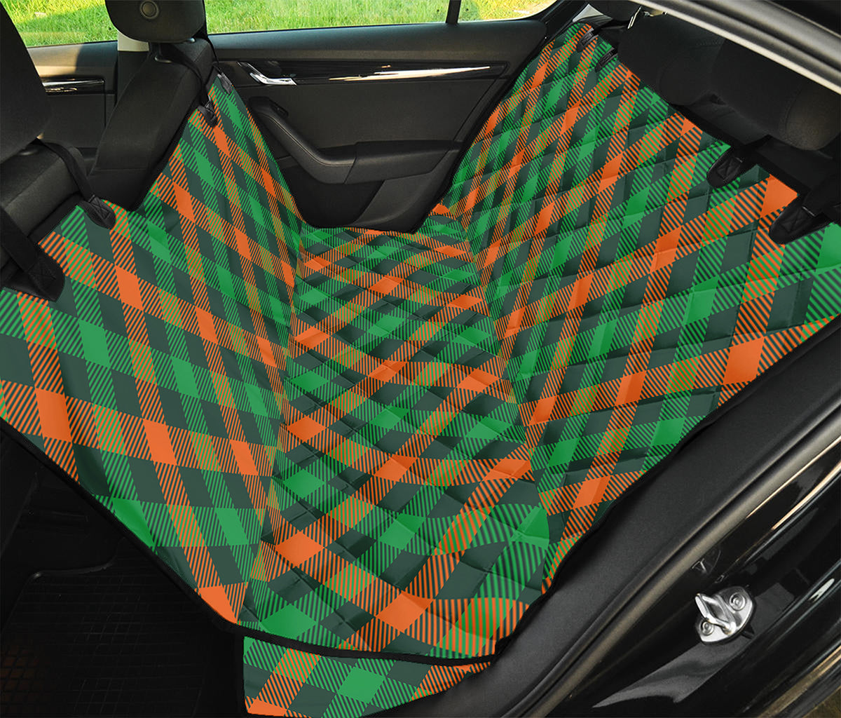 Irish Saint Patrick's Day Plaid Print Pet Car Back Seat Cover