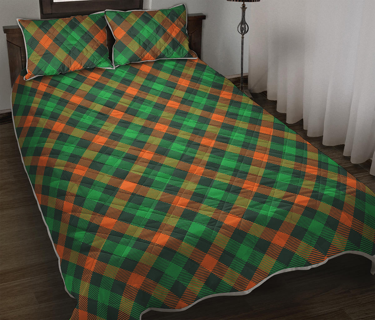 Irish Saint Patrick's Day Plaid Print Quilt Bed Set