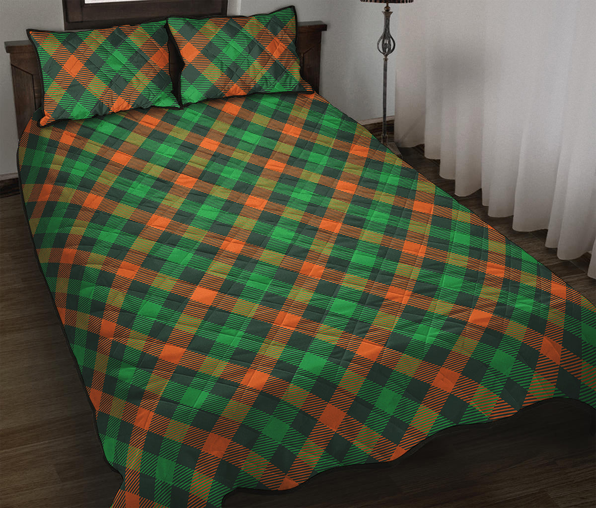 Irish Saint Patrick's Day Plaid Print Quilt Bed Set