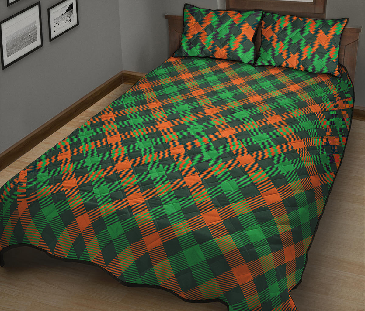 Irish Saint Patrick's Day Plaid Print Quilt Bed Set