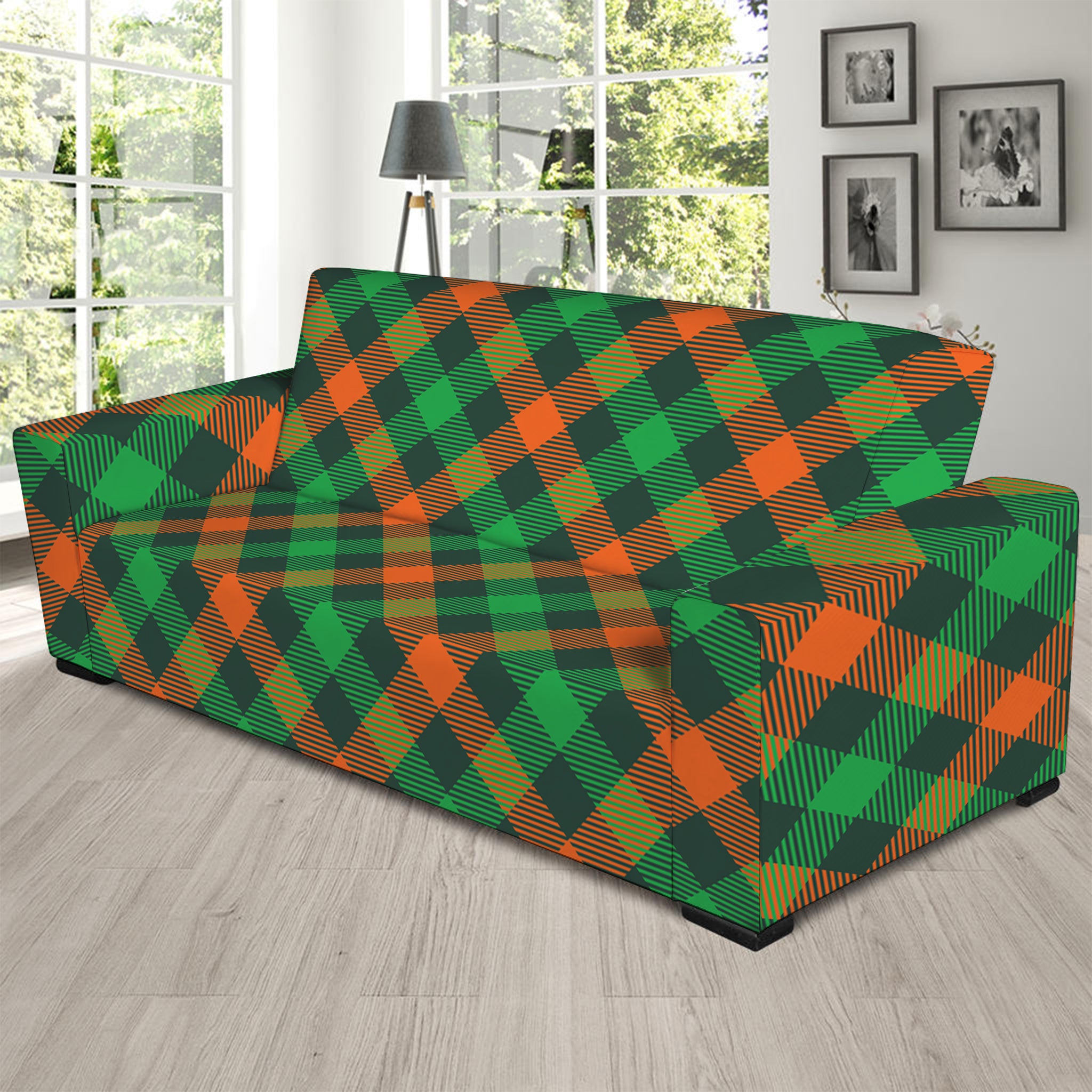 Irish Saint Patrick's Day Plaid Print Sofa Slipcover