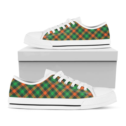 Irish Saint Patrick's Day Plaid Print White Low Top Shoes