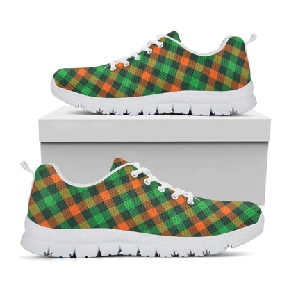 Irish Saint Patrick's Day Plaid Print White Sneakers
