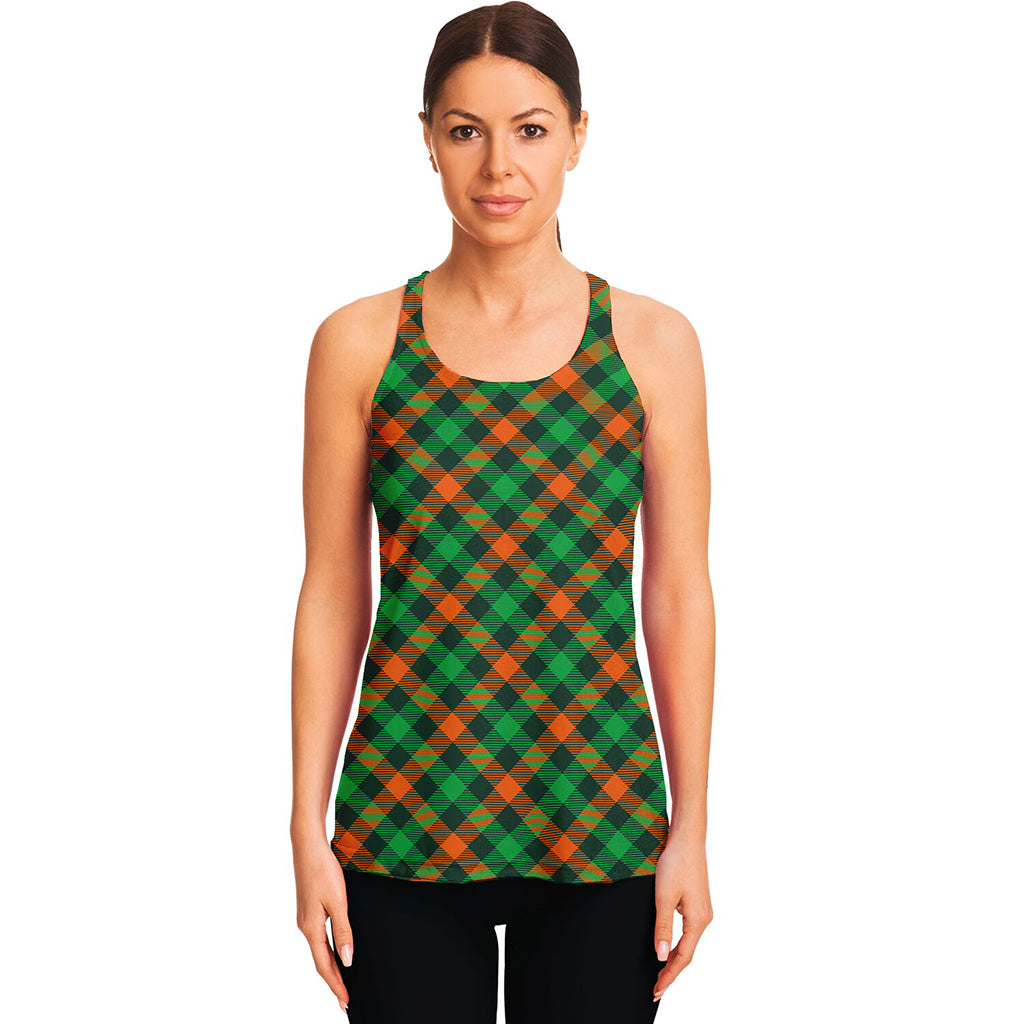 Irish Saint Patrick's Day Plaid Print Women's Racerback Tank Top