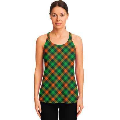 Irish Saint Patrick's Day Plaid Print Women's Racerback Tank Top