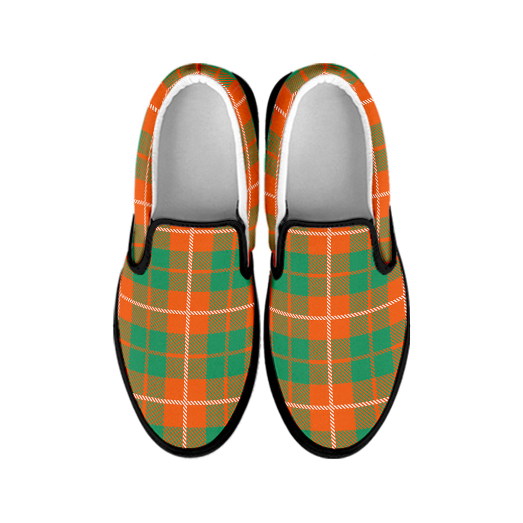 Irish Saint Patrick's Day Tartan Print Black Slip On Shoes