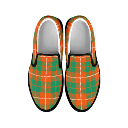 Irish Saint Patrick's Day Tartan Print Black Slip On Shoes