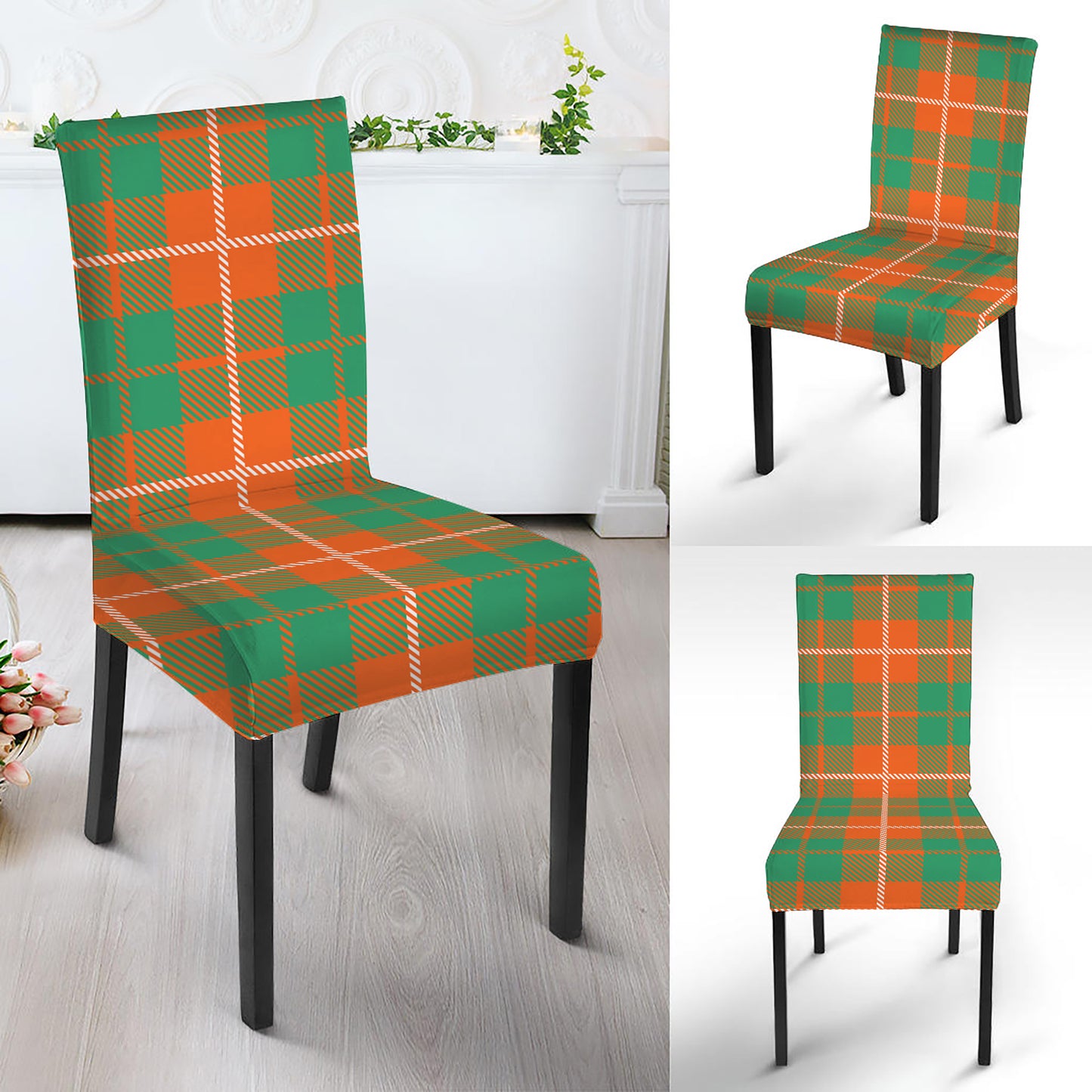 Irish Saint Patrick's Day Tartan Print Dining Chair Slipcover