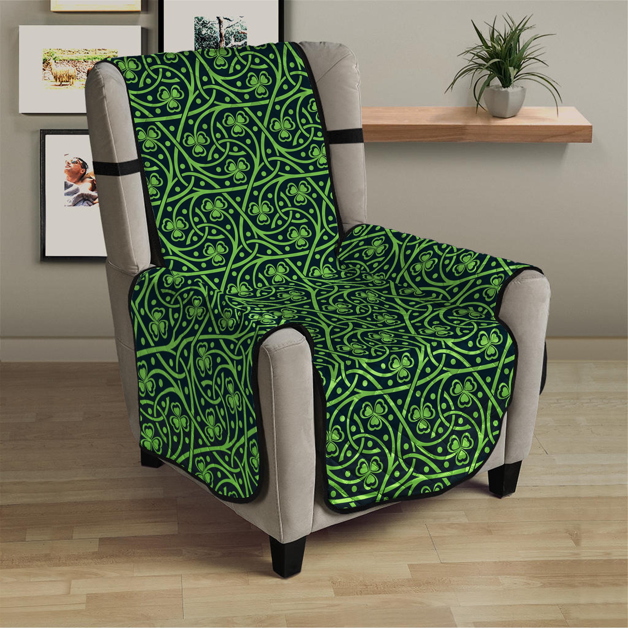 Irish Shamrock Pattern Print Armchair Protector